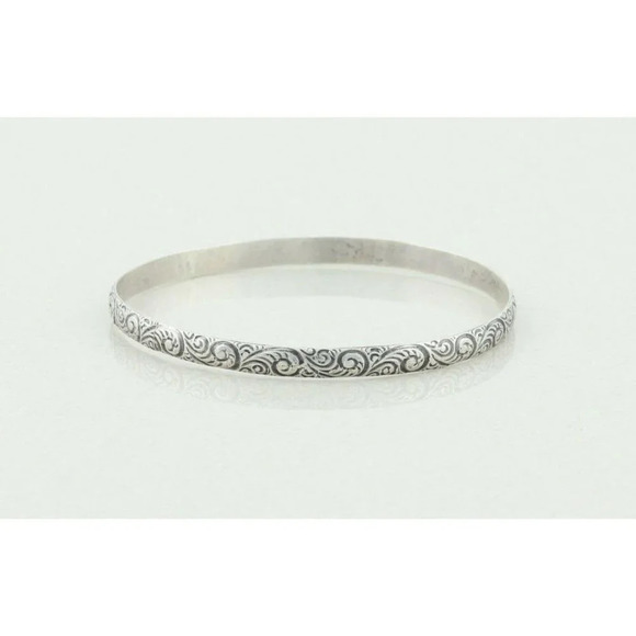 Sterling Silver Swirl Pattern Bangle Bracelet 7 3/4" inch - Picture 5 of 6